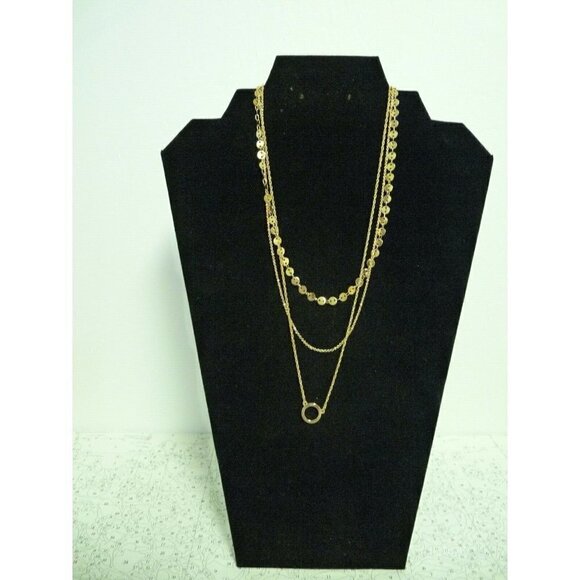 BaubleBar Adrielle Triple Chains Pink Gold Tone Open Circle Pendant Necklace - Picture 4 of 8